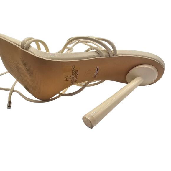 Olivia Jaymes Cream White Square Toe Lace Up Strap Cottagecore Sandal Heels - Picture 8 of 9